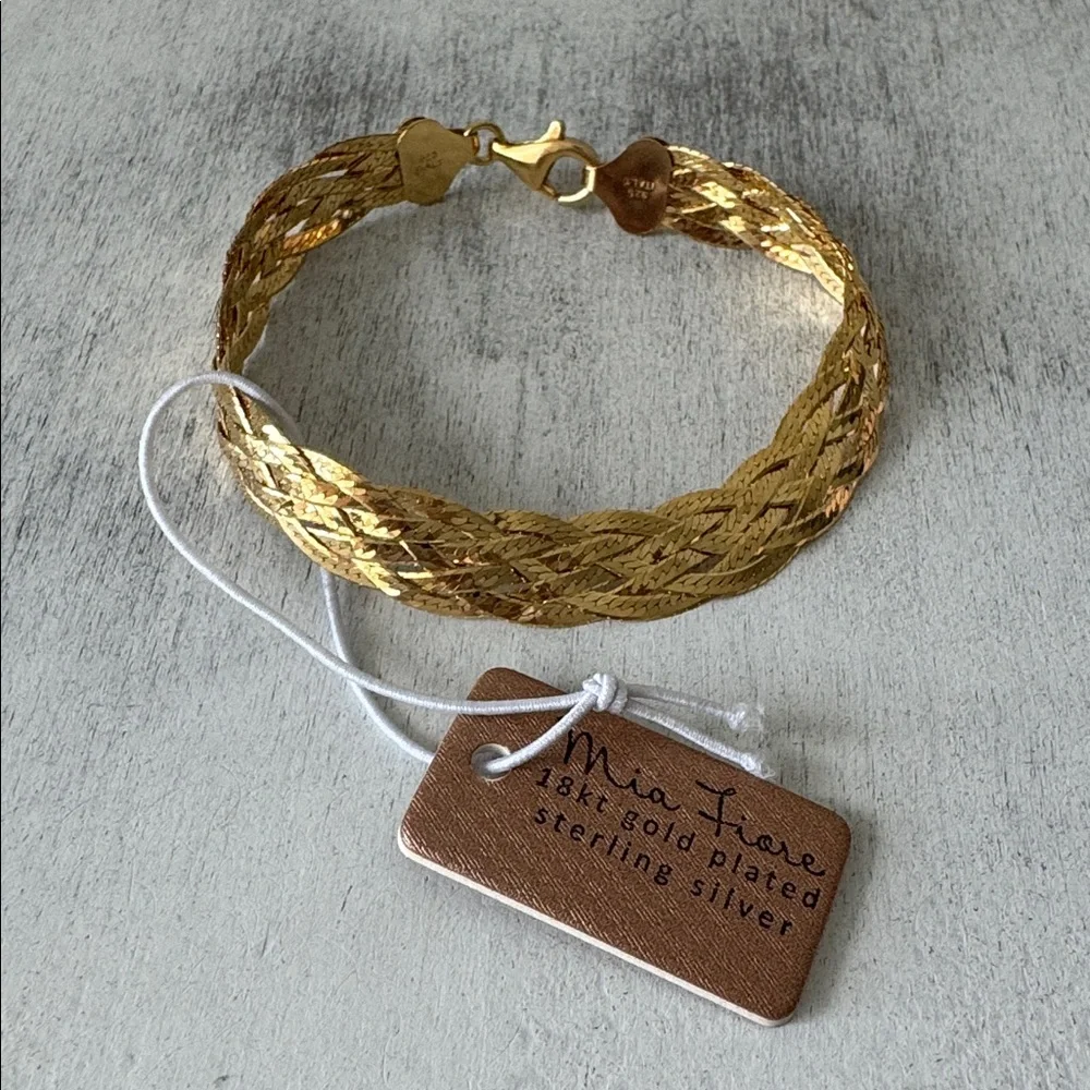 Mia Fiore Gold Plated 925 Sterling Silver Dyadema Braided Flat Bracelet